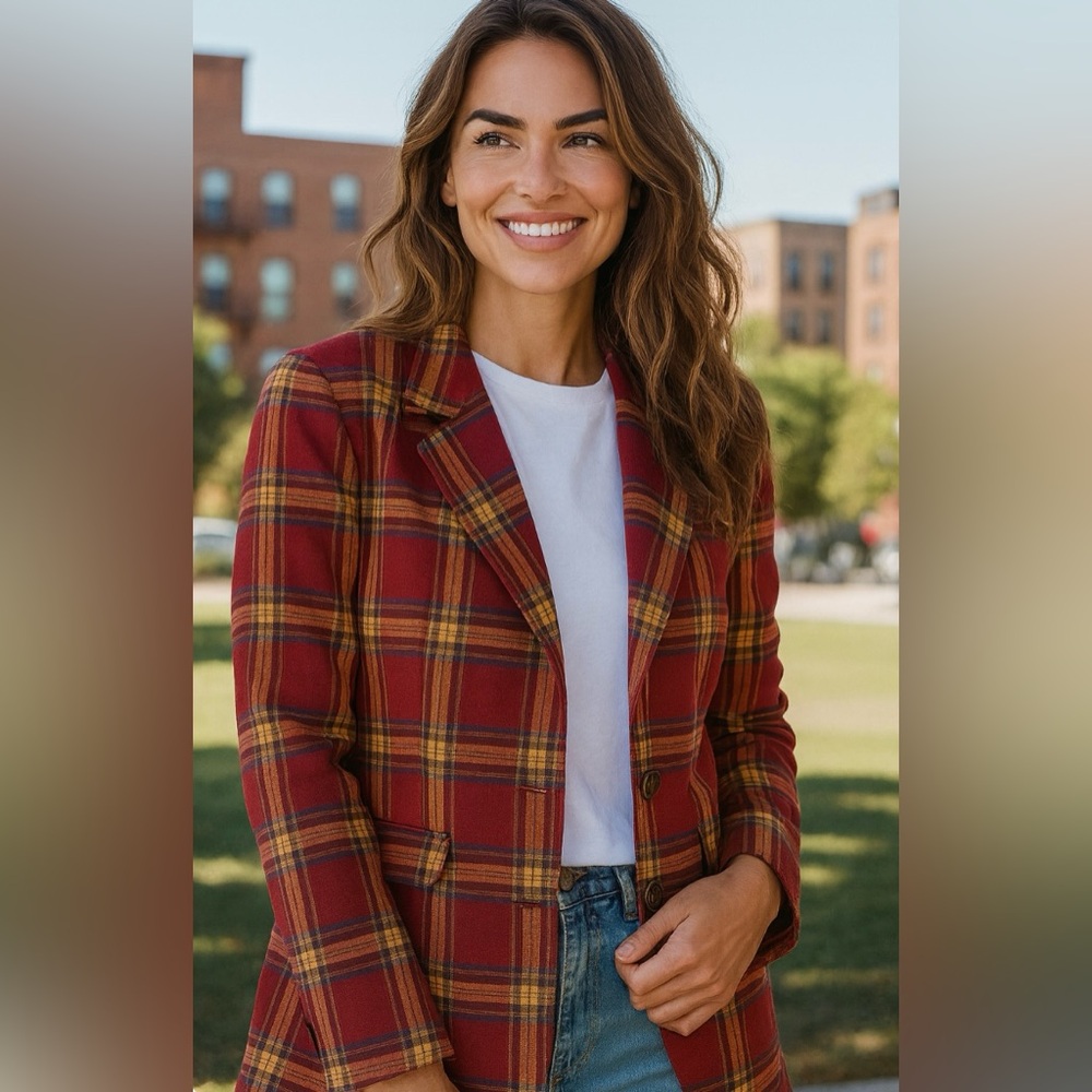 Vintage GAP Wool Tartan Plaid Blazer Dark Academia‎ Preppy 90s Size 2